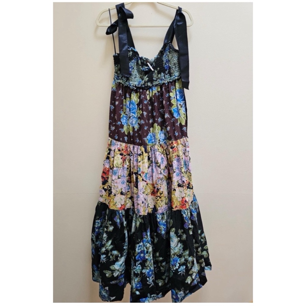 Free People Bluebell Boho Maxi Dress Ribbon Straps Floral Cool Combo - Picture 7 of 16